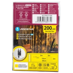 Zewnętrzne lampki choinkowe kurtyna 200LED Ciepła biel, 2x2m 10 pasków