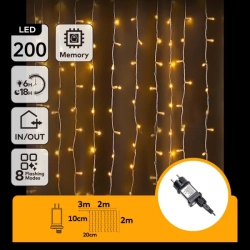 Zewnętrzne lampki choinkowe kurtyna 200LED Ciepła biel, 2x2m 10 pasków