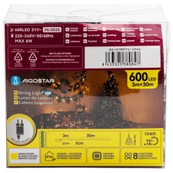 Zewnętrzne lampki choinkowe sznur 600led Ciepła biel 30 m+3m