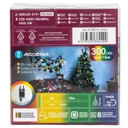 Zewnętrzne lampki choinkowe 300led RGBY 15m+3m kolor+ciepłe