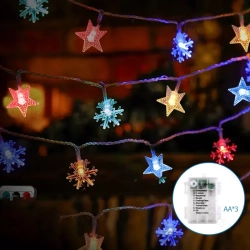 Lampki choinkowe gwiazdy i śnieżynki 50LED multikolor 5m na baterie AA dla wyjątkowego klimatu