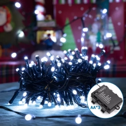Lampki choinkowe 10m 200 LED zimna biel na 3 baterie AA praktyczna dekoracja