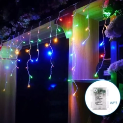 Lampki choinkowe sople fala 200 LED RGBY 10m na 3 baterie AA dla efektownej dekoracji
