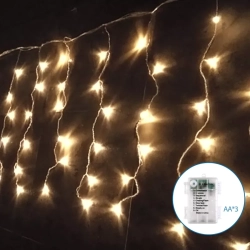 Lampki choinkowe sople przepływ na 3 baterie AA, Ciepłe 200LED 10M