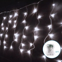 Lampki choinkowe sople przepływ na 3 baterie AA, Zimna biel 300LED 15M