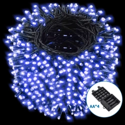 Lampki choinkowe sznur 400LED na 4 baterie AA niebieskie 20M