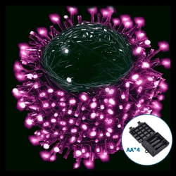 Lampki choinkowe sznur 500 LED różowe 25 m na 4 baterie AA do dekoracji świątecznej