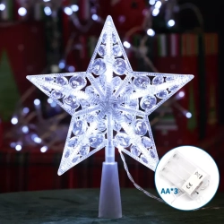 Gwiazda LED na czubek choinki 21 cm na baterie 3AA zimna biel do świątecznego dekoru