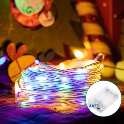 Lampki choinkowe drucikowe 100LED na 3 baterie AA Multikolor 10m