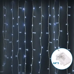 Lampki choinkowe kurtyna 200 led na 3 baterie AA, Zimna biel, 2m * 2m