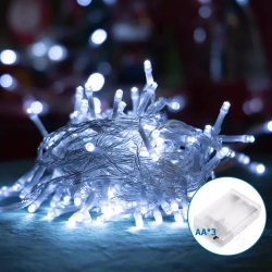 Lampki choinkowe-ozdobne na 3 baterie AA 100LED 10m Zimne