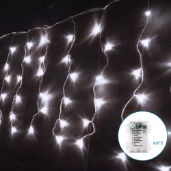Lampki choinkowe sople przepływ na 3 baterie AA, Zimna biel 300LED 15M