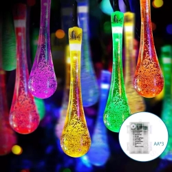 Lampki choinkowe krople deszczu na 3 baterie AA, multikolor 5m 50led