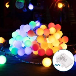Lampki choinkowe mleczne kulki 100LED na 3 baterie AA Multikolor 10m