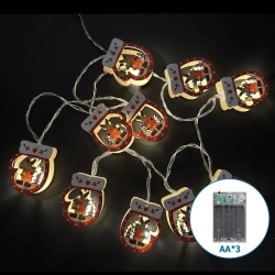 Lampki choinkowe 10 LED na 3 baterie AA - drewniana zawieszka rękawiczki ciepła