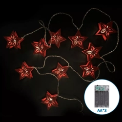 Lampki choinkowe 20 led drewniane gwiazdy na 3 baterie AA - ciepłe