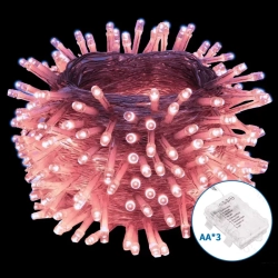 Lampki choinkowe-sznur led na 3 baterie AA 50LED 5M różowe