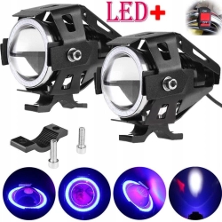 2xHALOGEN MOTOCYKLOWY U7 +RING Blue+WŁĄCZNIK CZARN