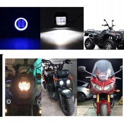 2 x Halogen motocyklowy H LED z białym ringiem+włącznik