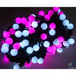 LAMPKI CHOINKOWE KULKI 200 LED-16M BIAŁO-RÓŻOWE
