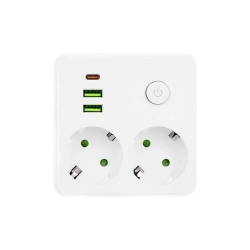 rozgałęźnik biały 2x230V 2x USB-A 1x USB-C z włącznikiem — zdjęcie 2