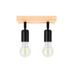 kinkiet LED E27 2x50W czarny z drewnem ruchomy do wnętrz — zdjęcie 4