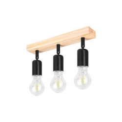 Kinkiet LED E27 3x50W czarny z drewnem ruchomy do wnętrz