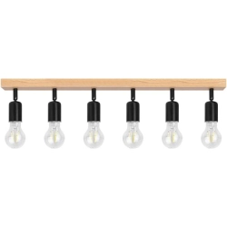 Kinkiet LED E27 6x50W czarny z drewnem ruchomy do wnętrz