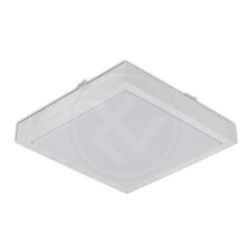 Plafon LED 2x40W IP44 srebrny z czujnikiem mikrofalowym do wejścia i na schody - biały kwadrat matowy