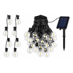 Girlanda LED solarna 20m 20x E12 2700K IP44 czarna na taras i balkon
