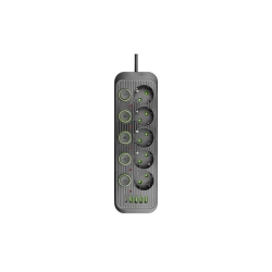 przedluzacz 5x230V 5xUSB czarny wylaczniki 2m