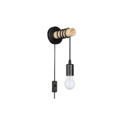 kinkiet LED E27 50W czarny stal drewno nowoczesny do salonu i sypialni