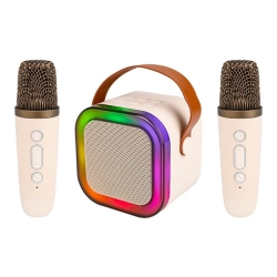 Głośnik Bluetooth karaoke 3W RGB LED beżowy z dwoma mikrofonami