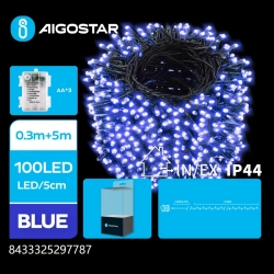 Lampki choinkowe na 3 baterie AA 100LED 5M Niebieskie