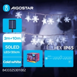 Solarne lampki choinkowe płatki śniegu i gwiazdki, Zimna biel