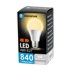 Żarówka LED A60 szerokokątna E27 9W 3000K biała ciepła