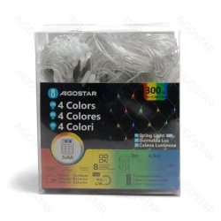 Lampki choinkowe siatka 300LED na 3 baterie AA, RGBY 4,5 x 1,5m