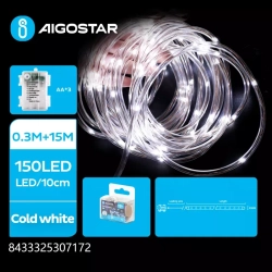Wężyk led 15mb sznur 150 led Φ5mm na baterie białe zimne 8 funkcji - zdjęcie 1