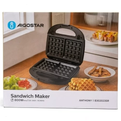 Opiekacz do kanapek gofrów ANTHONY o mocy 800 W z 3 zestawami płytek