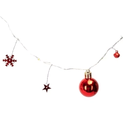 Lampki choinkowe 2m/20 led na 3 baterie AA czerwone bombki i gwiazdki