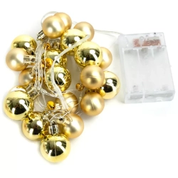 Lampki choinkowe 2m/20 led na 3 baterie AA duże i małe złote bombki