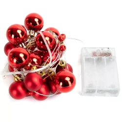 Lampki choinkowe 2m/20 led na 3 baterie AA duże i małe czerwone bombki