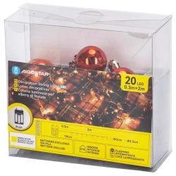 Lampki choinkowe 2m/20 led na 3 baterie AA duże i małe czerwone bombki