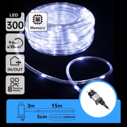 Wąż led 15mb 300 led zimnych led Φ10mm z zasilaczem 8 funkcji