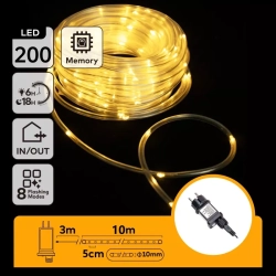 Wąż led 10mb sznur 200 led ciepłych led Φ10mm z zasilaczem 8 funkcji