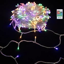 Lampki choinkowe 100LED na 3 baterie AA pozytywka+pilot RGBY 10 m