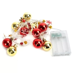 Lampki choinkowe 2m/20led bombki gwiazdki złote i czerwone na baterie