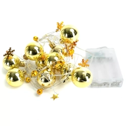 Lampki choinkowe 2m/20 led na 3 baterie AA złote bombki i gwiazdki
