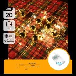 Lampki choinkowe 2m/20 led na 3 baterie AA złote bombki i gwiazdki