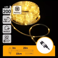 Wąż led Φ5mm 20m sznur 200 led biały ciepły z zasilaczem 8 funkcji